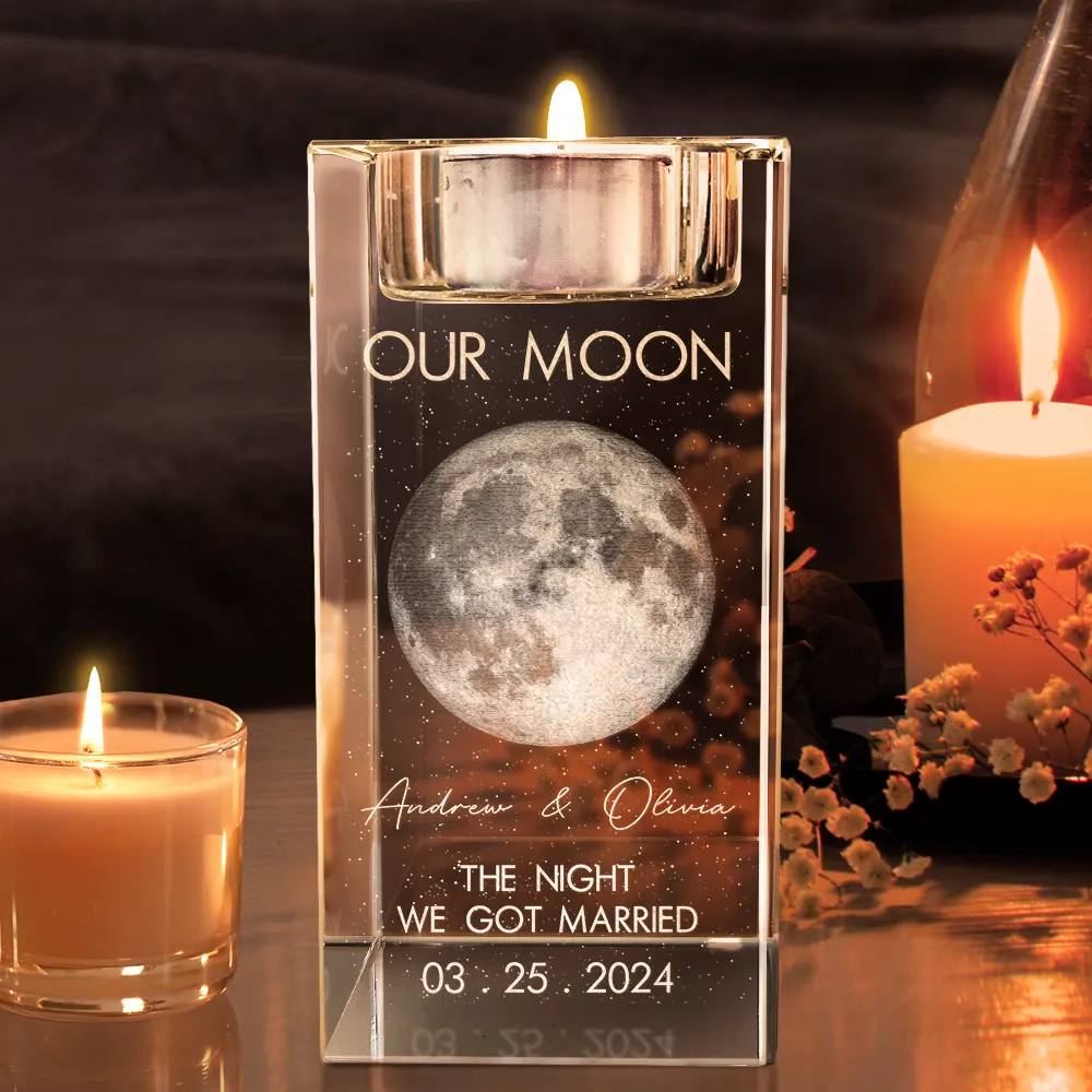 Moon Phase The Beginning Of Our Forever - Personalized Crystal Candle Holder - Image 2