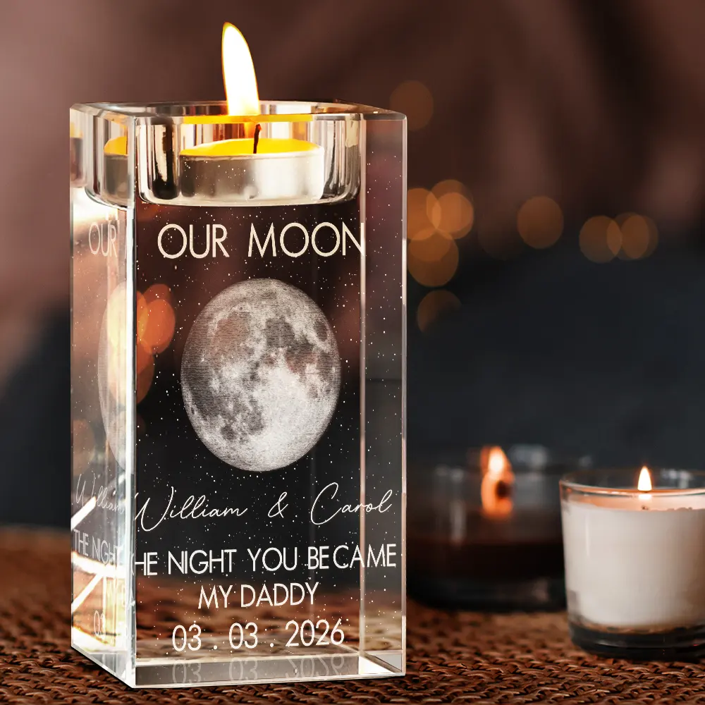 Moon Phase The Beginning Of Our Forever - Personalized Crystal Candle Holder - Image 3
