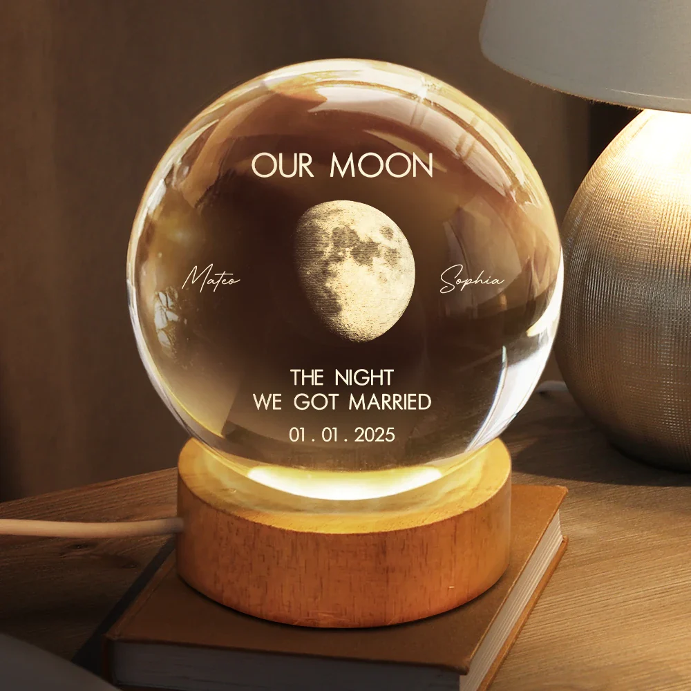 Moon Phase The Beginning Of Our Forever - Personalized Crystal Globe Lamp - Image 2