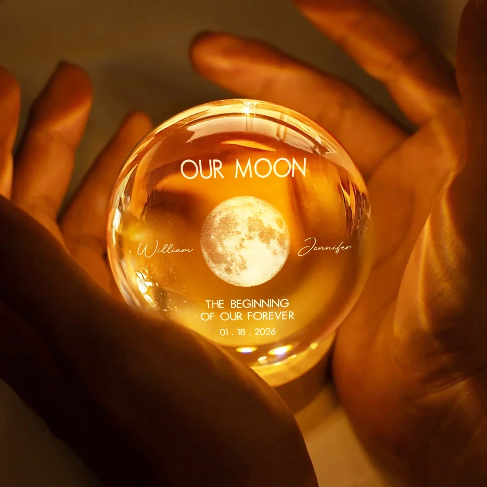 Moon Phase The Beginning Of Our Forever - Personalized Crystal Globe Lamp - Image 4