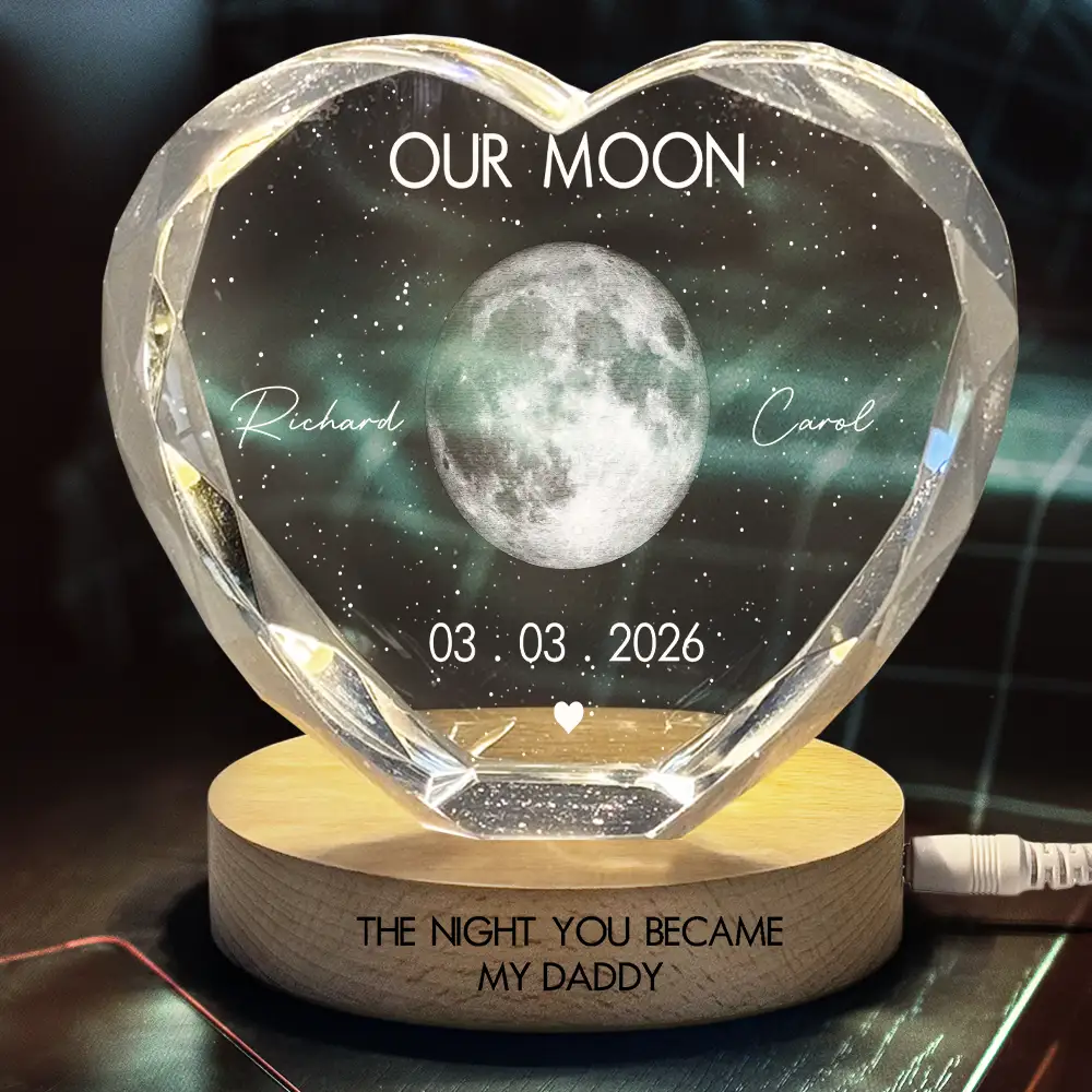 Moon Phase The Beginning Of Our Forever - Personalized Crystal Heart Shaped Lamp - Image 3