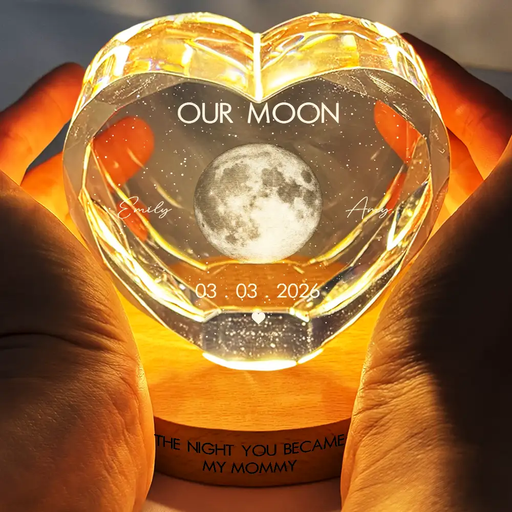 Moon Phase The Beginning Of Our Forever - Personalized Crystal Heart Shaped Lamp - Image 4