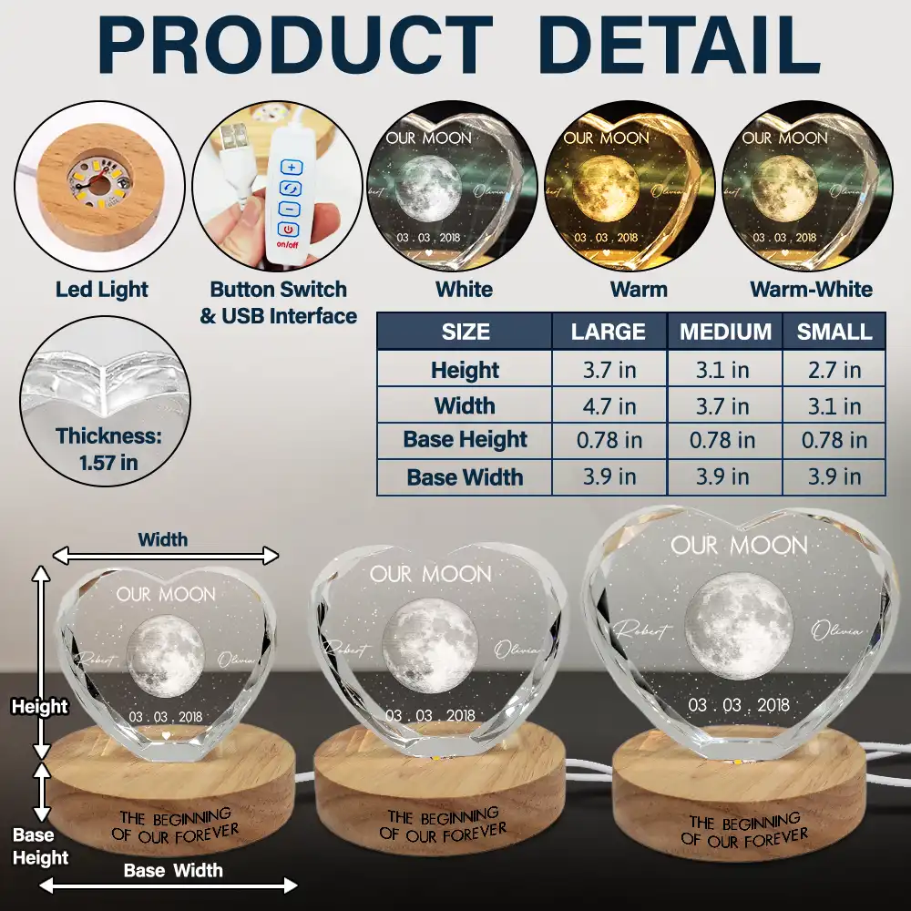 Moon Phase The Beginning Of Our Forever - Personalized Crystal Heart Shaped Lamp - Image 5