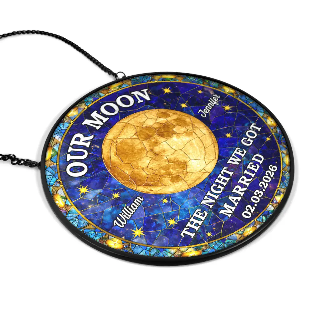 Moon Phase The Beginning Of Our Forever - Personalized Stained Glass Window Hanging Suncatcher - Image 2