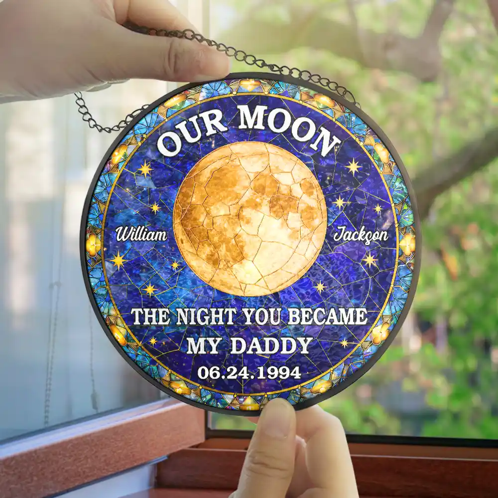 Moon Phase The Beginning Of Our Forever - Personalized Stained Glass Window Hanging Suncatcher - Image 4