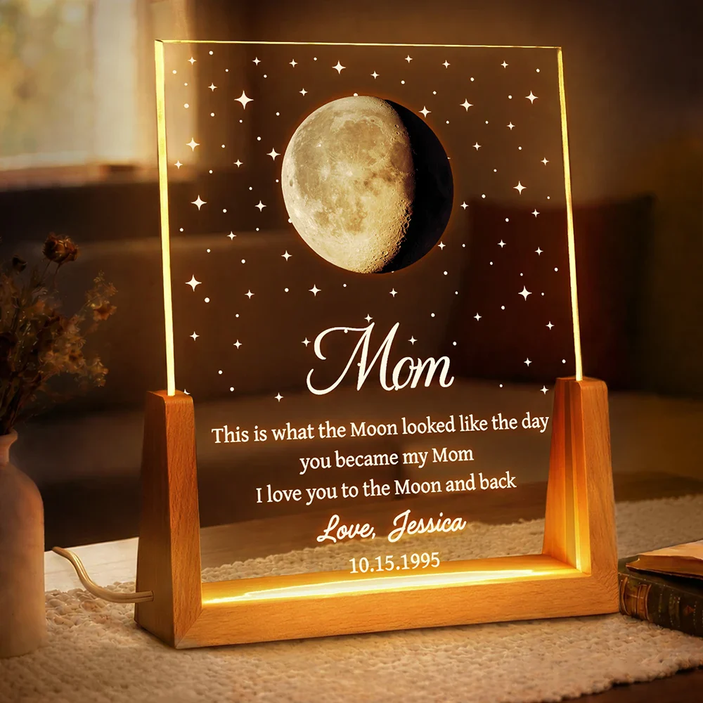 Moon Phase The Date You Became My Mom - Personalized Night Light - Image 2