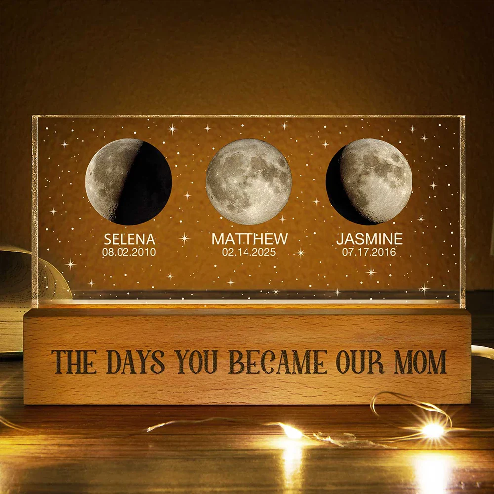 Moon Phase The Day You Became My Mom - Personalized Rectangle LED Light - Image 2