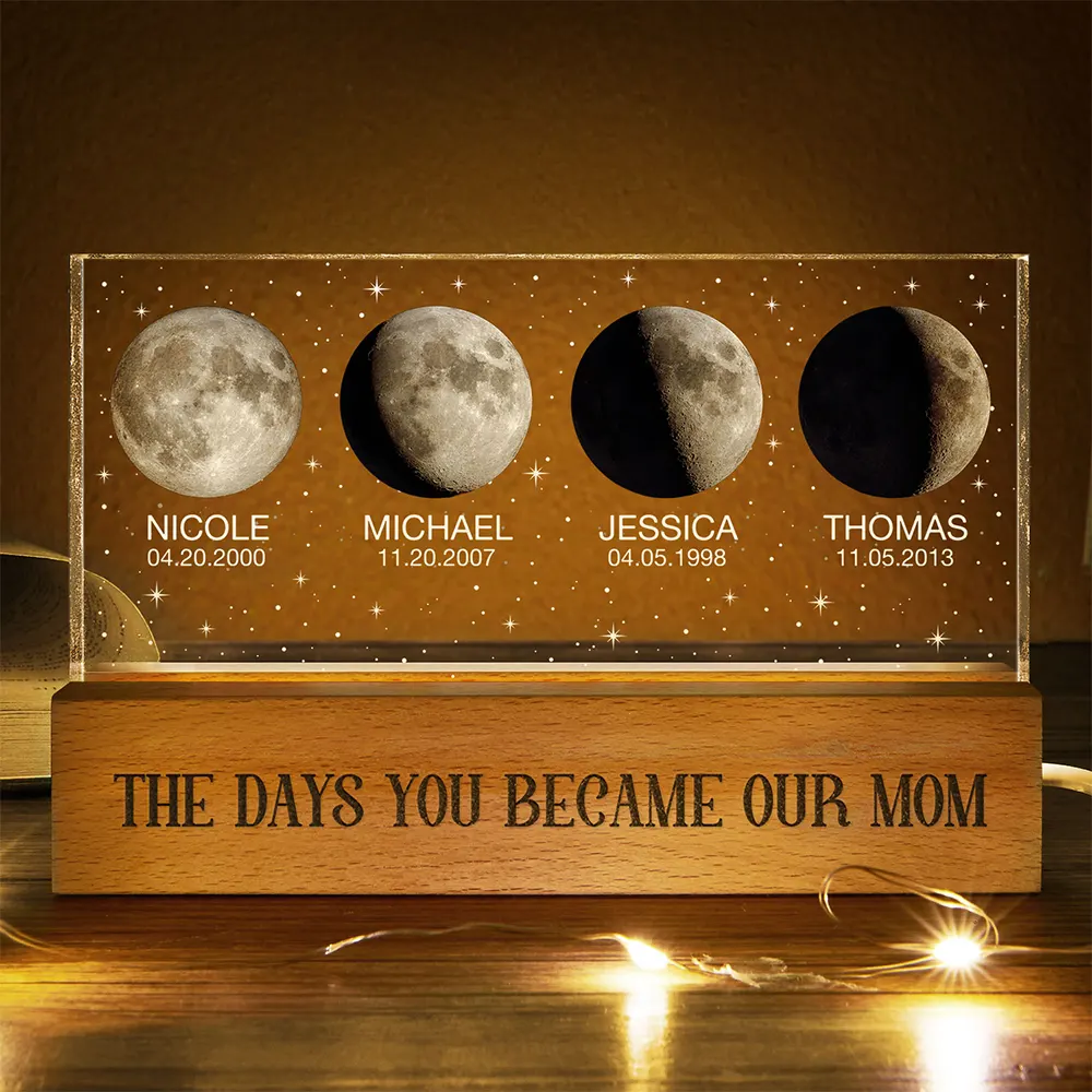 Moon Phase The Day You Became My Mom - Personalized Rectangle LED Light - Image 4