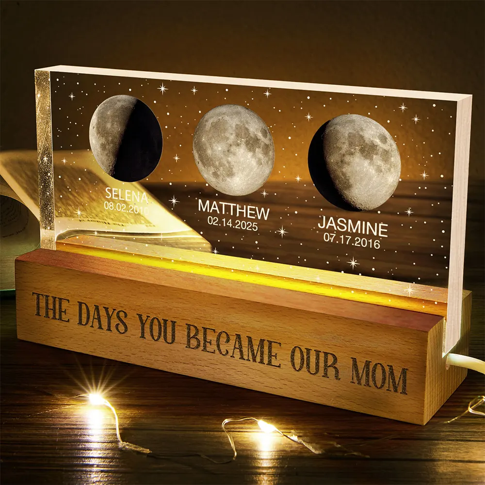 Moon Phase The Day You Became My Mom - Personalized Rectangle LED Light - Image 6