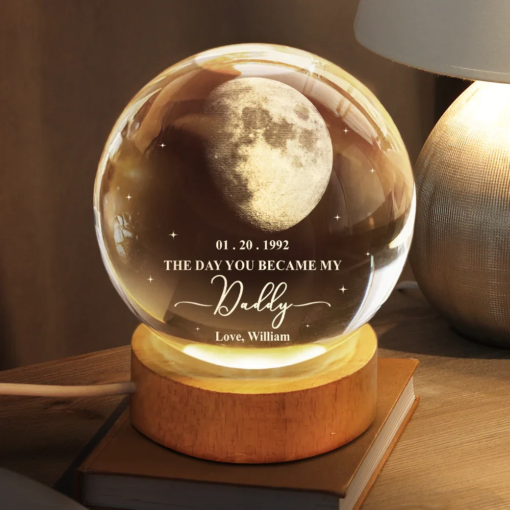 Moon Phase The Day You Became My Mommy Daddy - Personalized Crystal Globe Lamp - Image 2