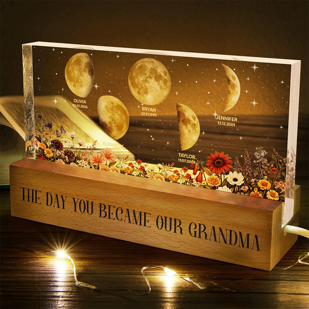 Moon Phase The Day You Become Mom Mum Grandma Vintage Style - Personalized Rectangle LED Light - Image 5