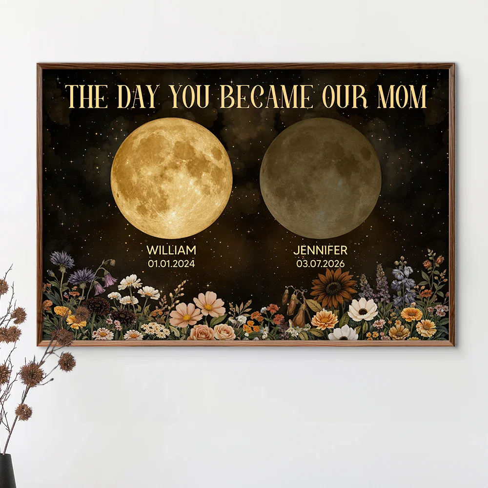 Moon Phase The Day You Become Our Mom Mum Grandma Vintage Style - Personalized Poster - Image 3