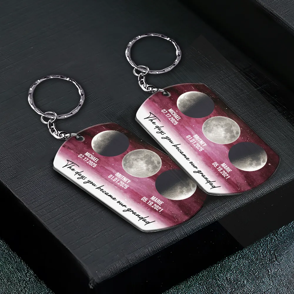 Moon Phase The Days You Became Our Dad - Personalized Aluminum Keychain - Image 2