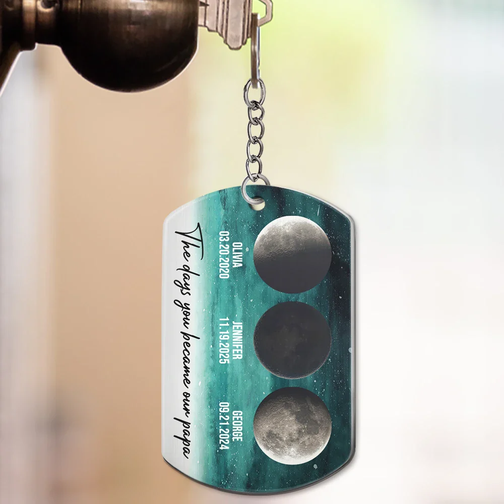 Moon Phase The Days You Became Our Dad - Personalized Aluminum Keychain - Image 3