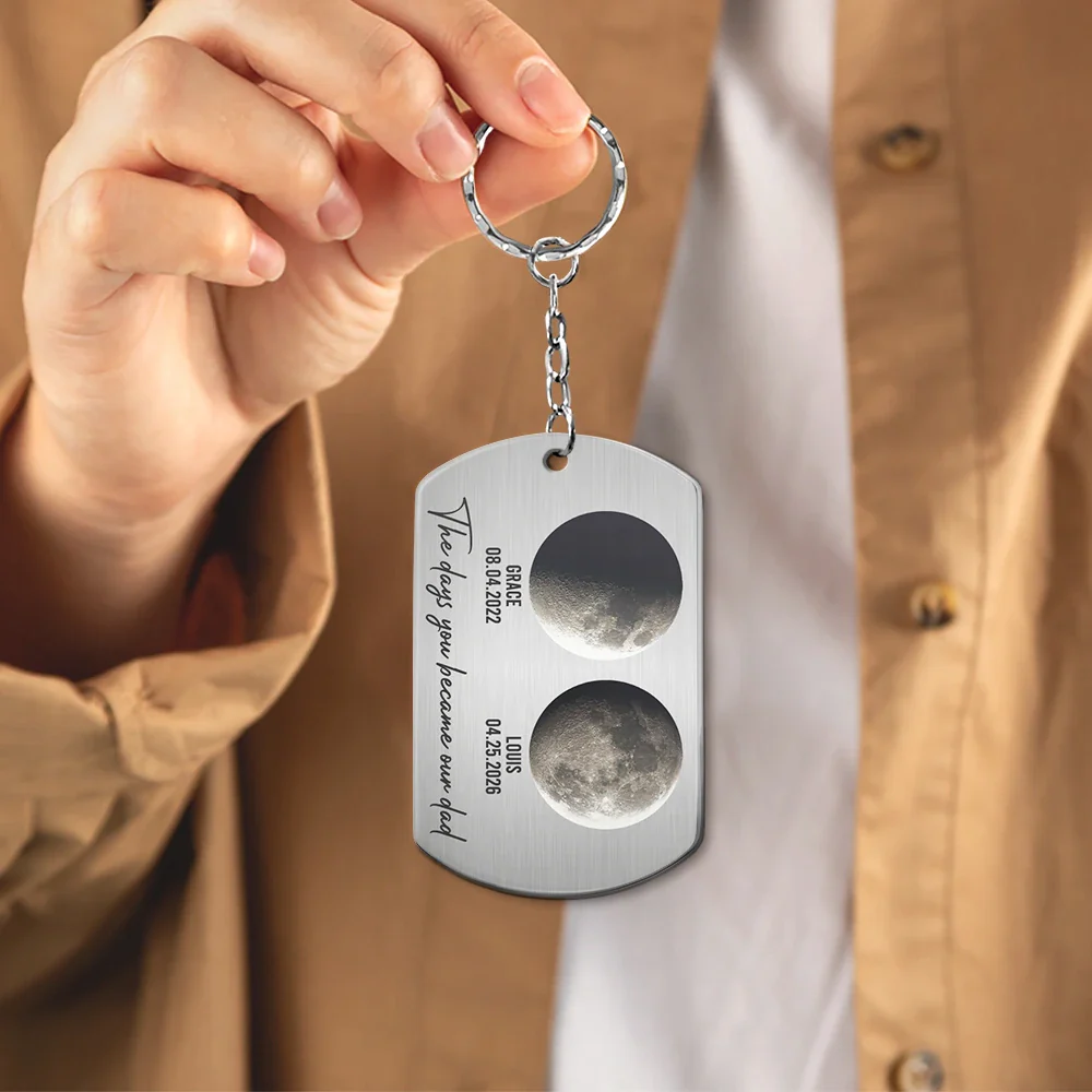 Moon Phase The Days You Became Our Dad - Personalized Aluminum Keychain - Image 4