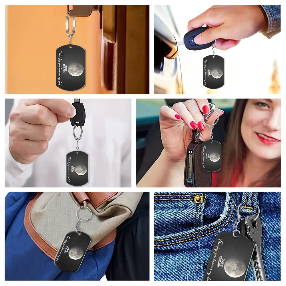 Moon Phase The Days You Became Our Dad - Personalized Aluminum Keychain - Image 6