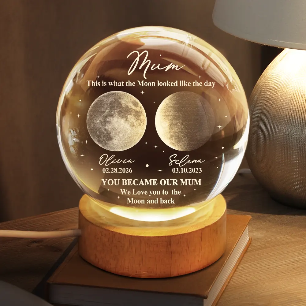 Moon Phase The Moon The Day You Became My Mom - Personalized Crystal Globe Lamp - Image 3