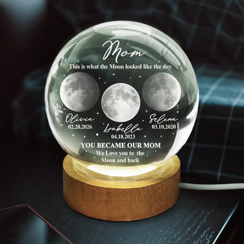Moon Phase The Moon The Day You Became My Mom - Personalized Crystal Globe Lamp - Image 4