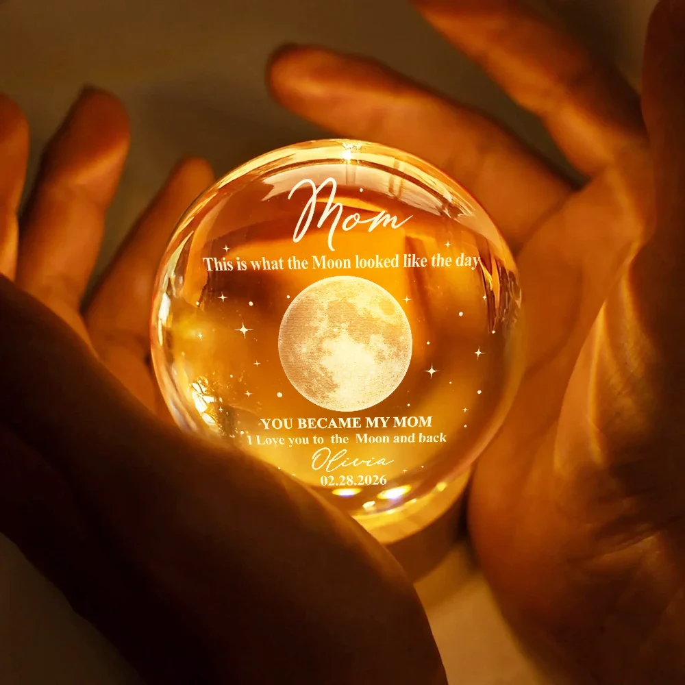 Moon Phase The Moon The Day You Became My Mom - Personalized Crystal Globe Lamp - Image 5
