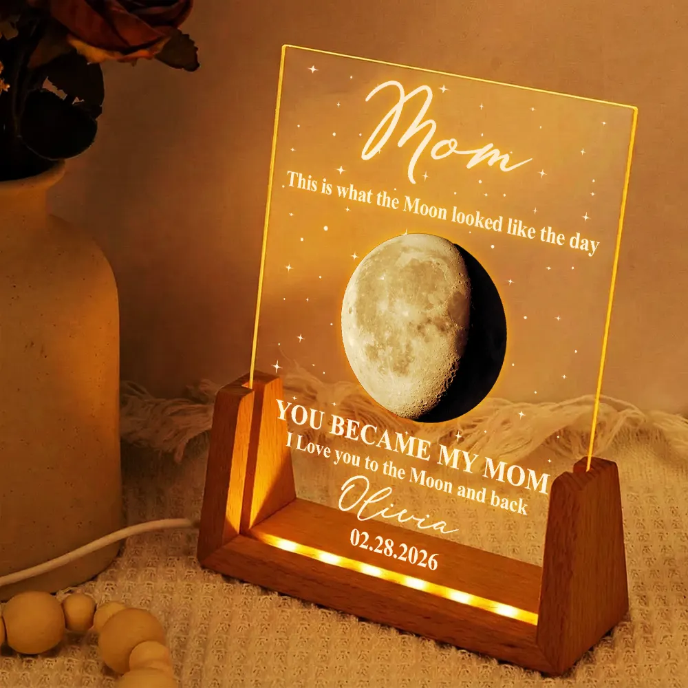 Moon Phase The Moon The Day You Became My Mom - Personalized Night Light - Image 3