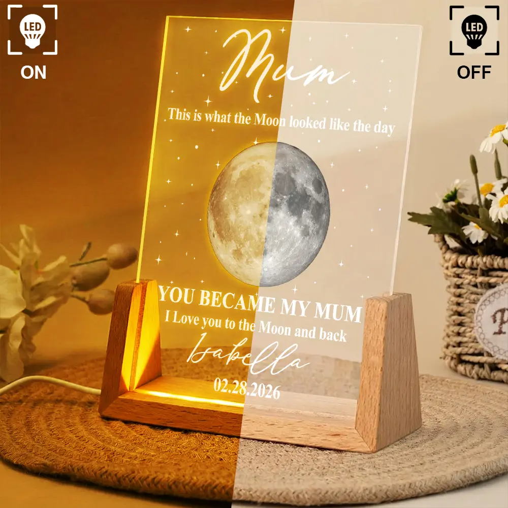 Moon Phase The Moon The Day You Became My Mom - Personalized Night Light - Image 4