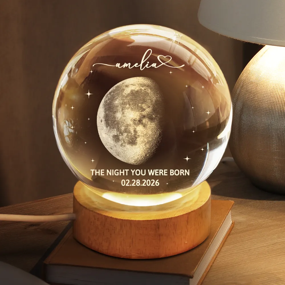 Moon Phase The Night You Were Born - Personalized Crystal Globe Lamp - Image 2