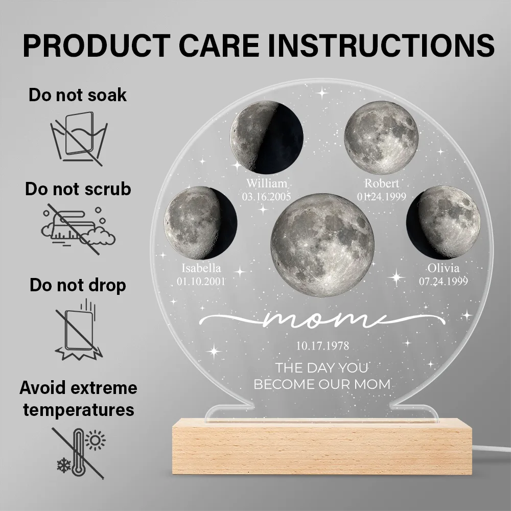 Moon Phase We Love You To The Moon And Back - Personalized 3D Led Light Wooden Base - Image 6