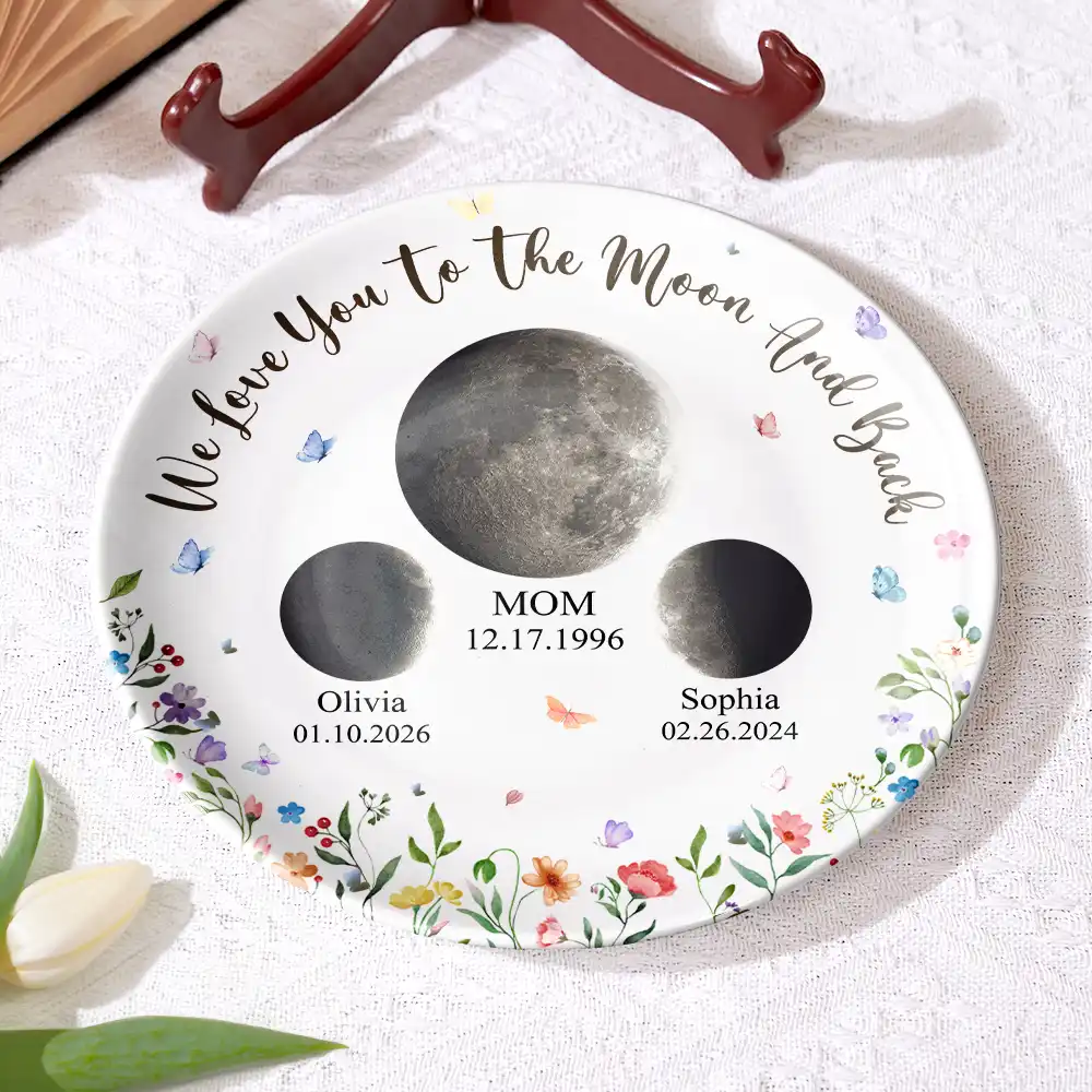 Moon Phase We Love You To The Moon And Back - Personalized Ceramic Plate - Image 4