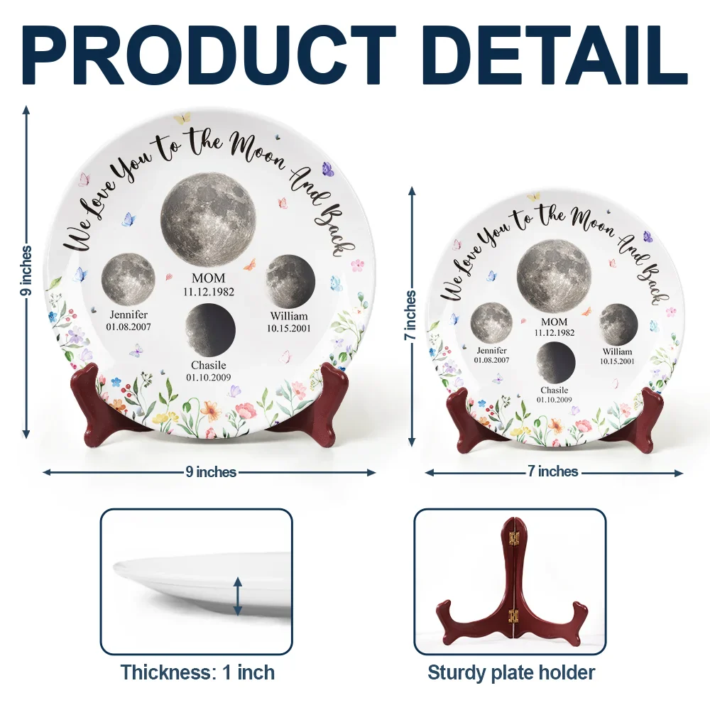 Moon Phase We Love You To The Moon And Back - Personalized Ceramic Plate - Image 5