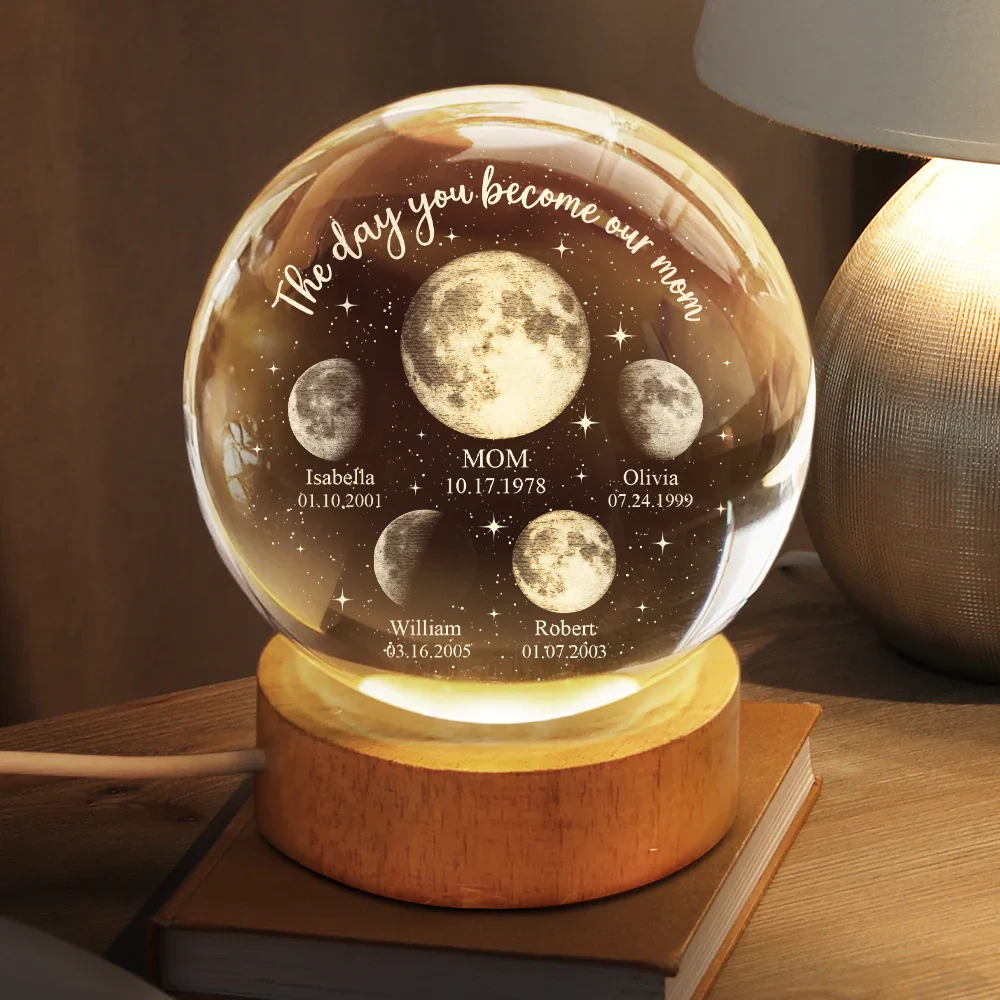 Moon Phase We Love You To The Moon And Back - Personalized Crystal Globe Lamp - Image 3