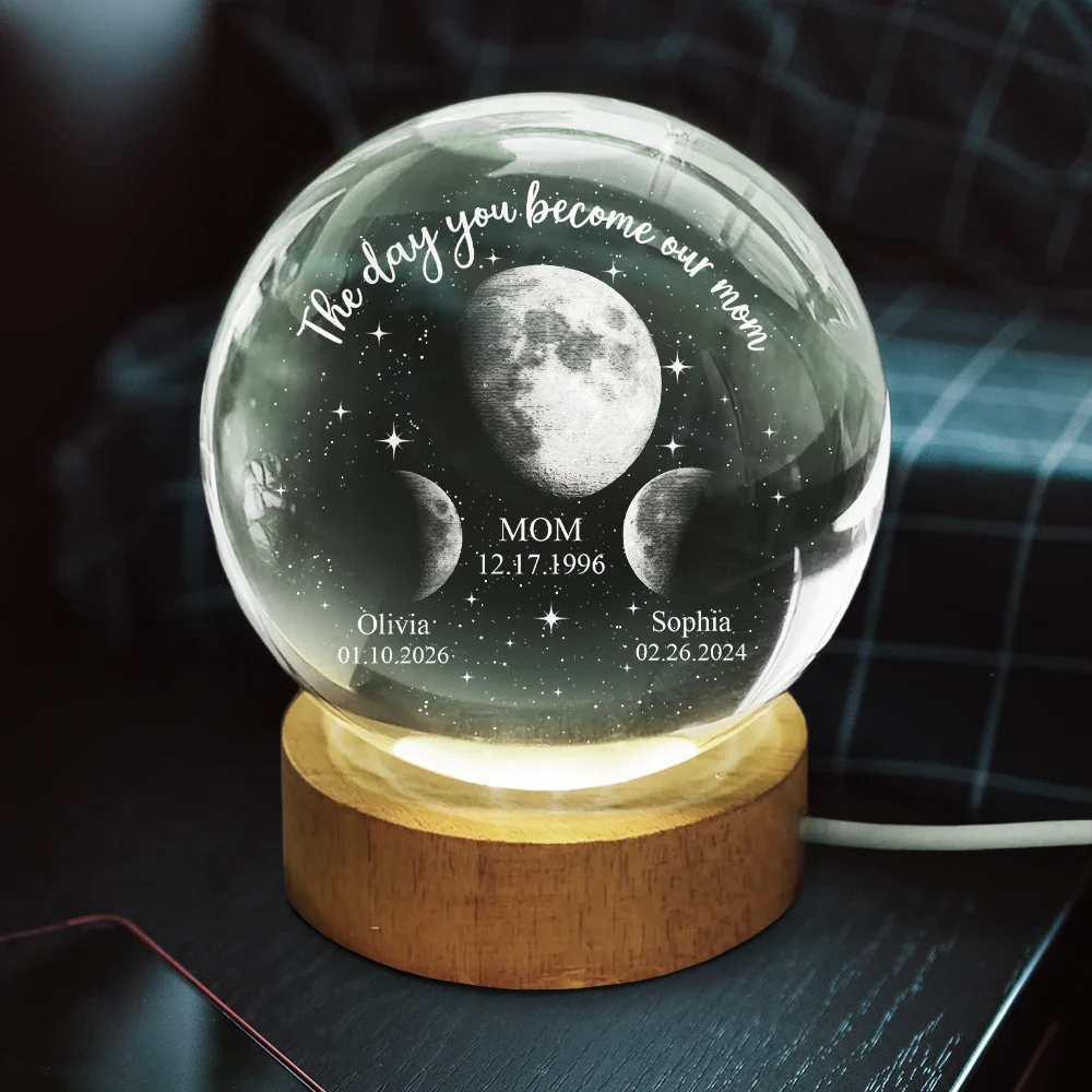 Moon Phase We Love You To The Moon And Back - Personalized Crystal Globe Lamp - Image 4