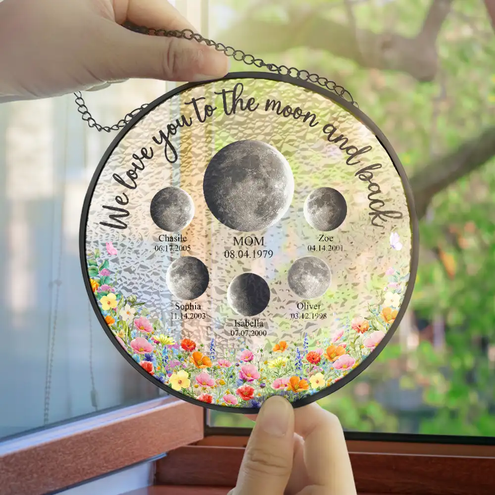 Moon Phase We Love You To The Moon And Back - Personalized Stained Glass Window Hanging Suncatcher - Image 4