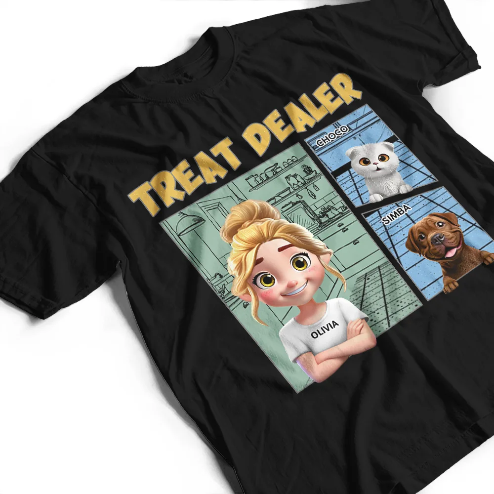 More Color Funny Comic Pet Lover Treat Dealer Cute Dog Cat - Personalized T Shirt - Image 3