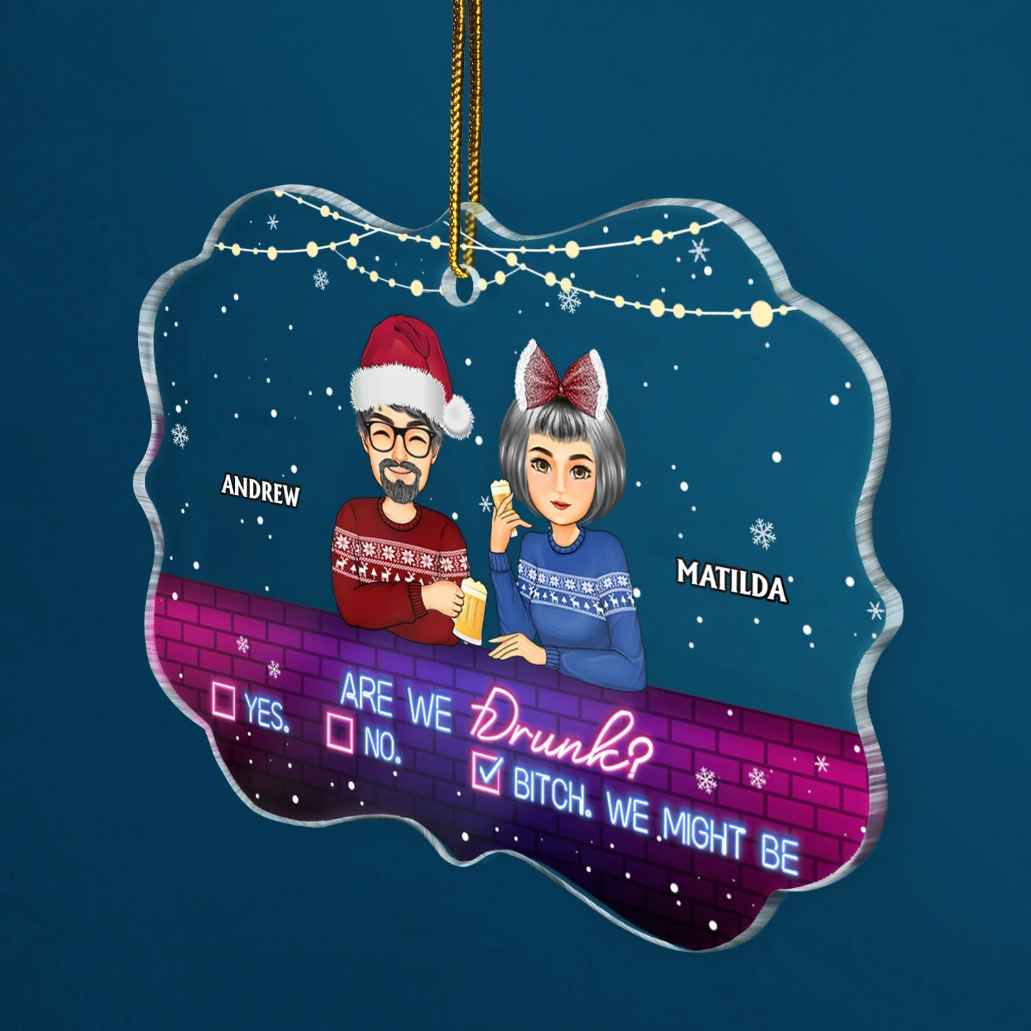 More Than Just Friends Cartoon - Christmas Gifts For Besties - Personalized Medallion Acrylic Ornament - Image 2