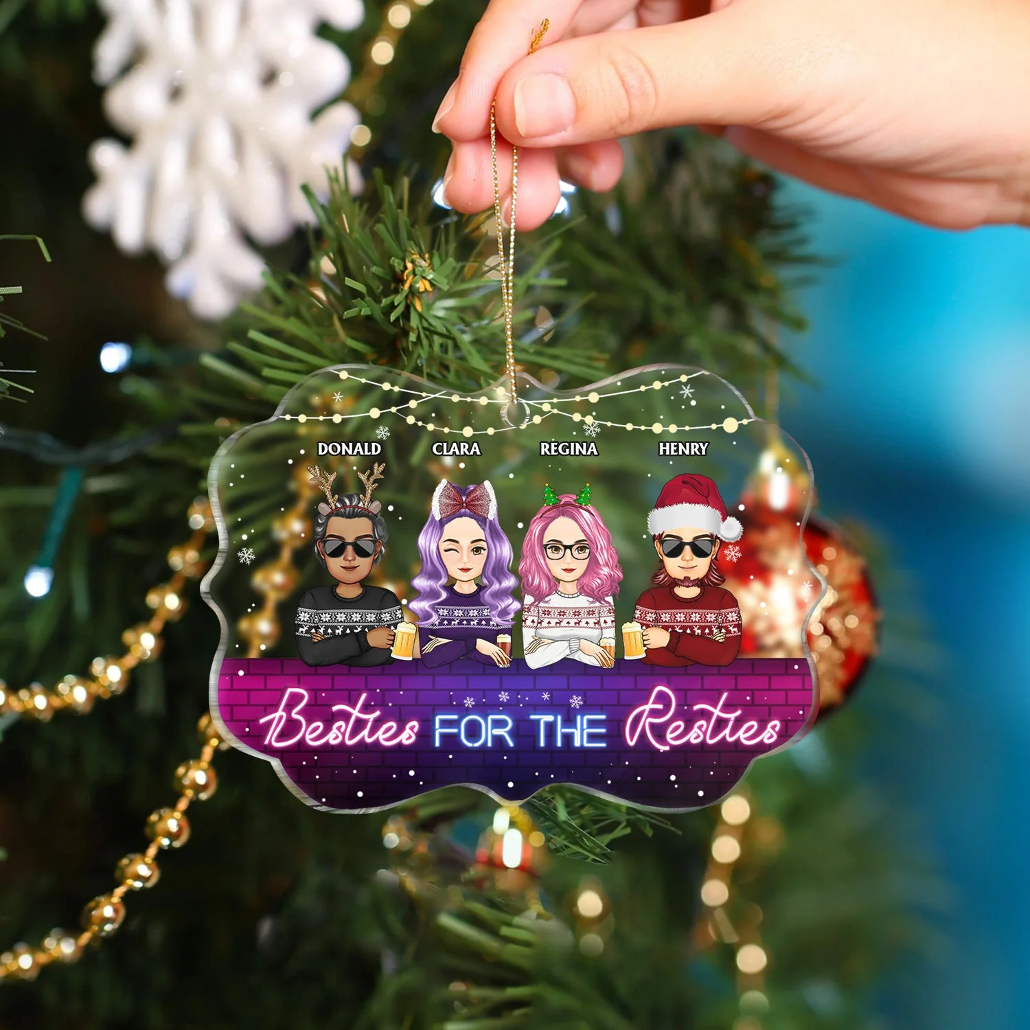 More Than Just Friends Cartoon - Christmas Gifts For Besties - Personalized Medallion Acrylic Ornament - Image 4