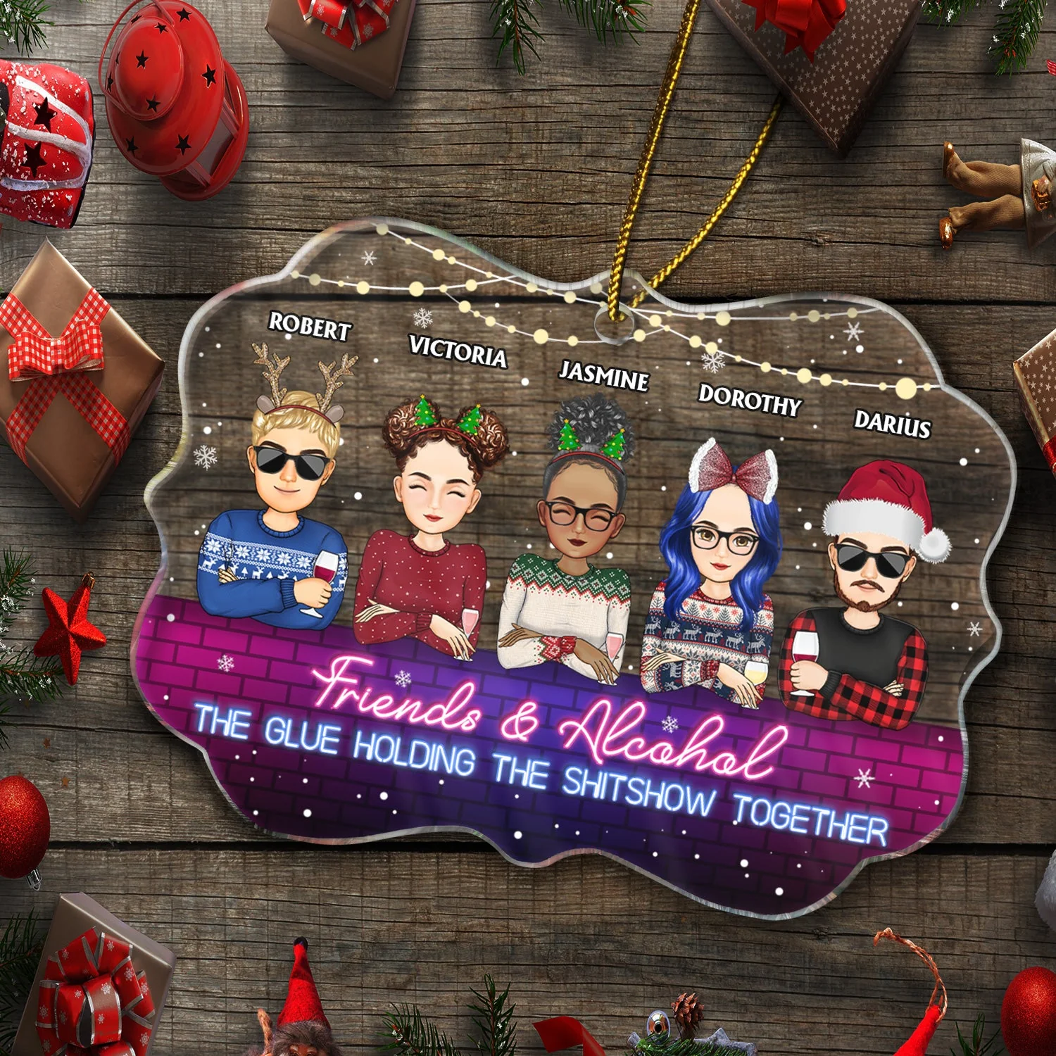 More Than Just Friends Cartoon - Christmas Gifts For Besties - Personalized Medallion Acrylic Ornament - Image 5