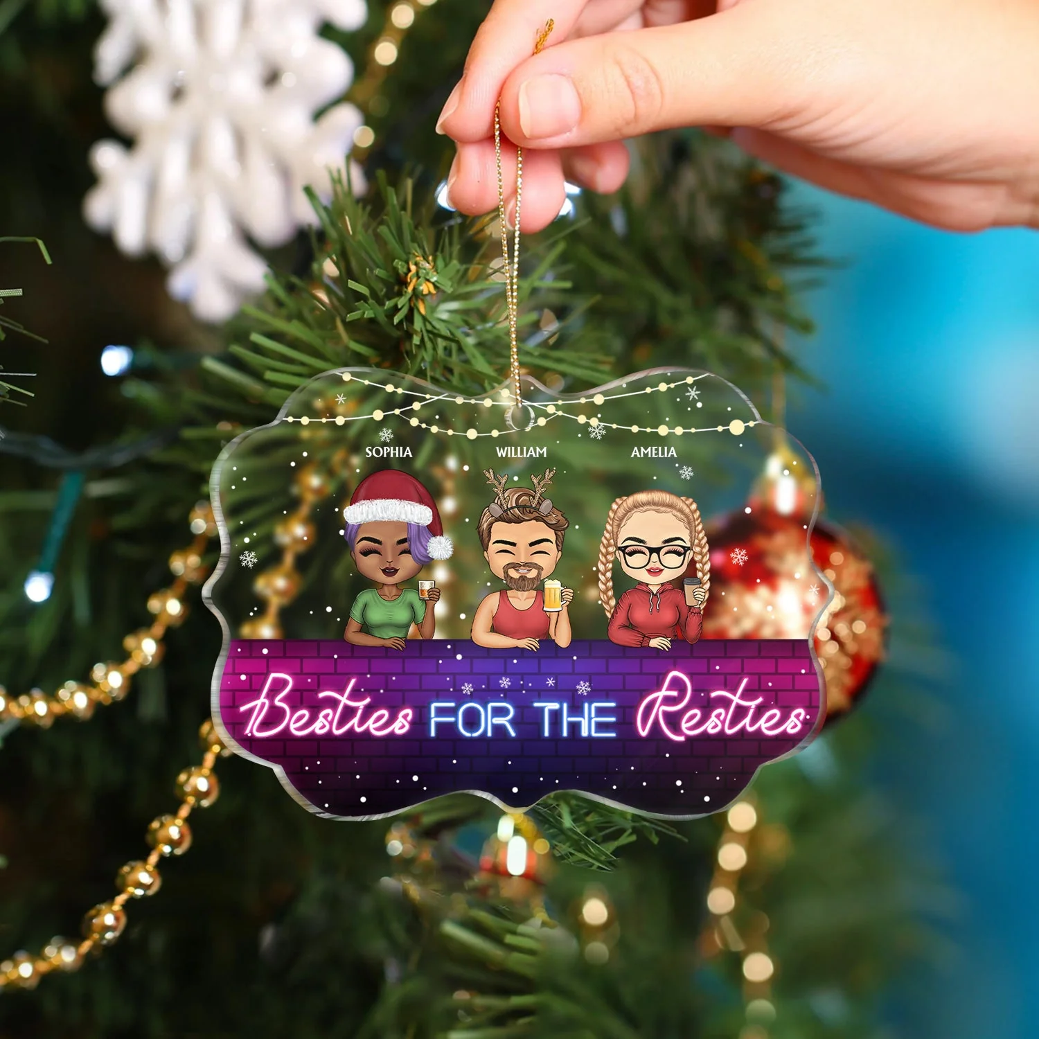More Than Just Friends - Christmas Gifts For Besties - Personalized Medallion Acrylic Ornament - Image 4