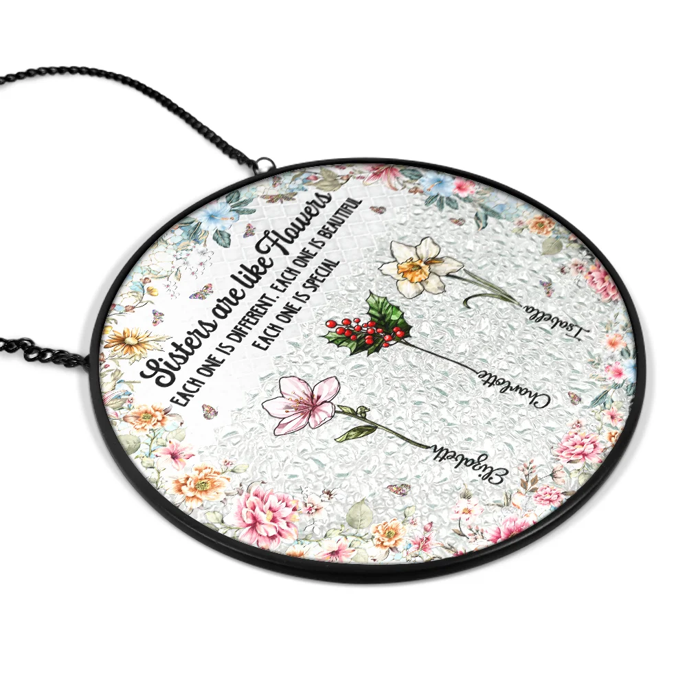 Mosaic Art Sister Are Like Flowers - Personalized Stained Glass Window Hanging Suncatcher - Image 2