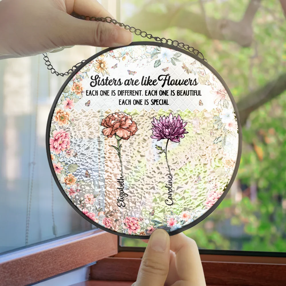 Mosaic Art Sister Are Like Flowers - Personalized Stained Glass Window Hanging Suncatcher - Image 4