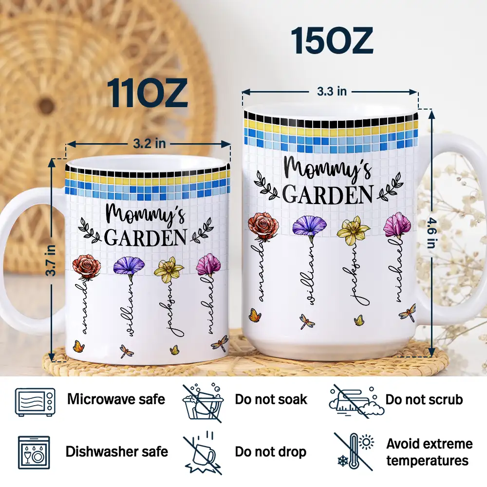 Mosaic Tiles Birth Flower Grandma's Garden - Personalized White Edge-to-Edge Mug - Image 5