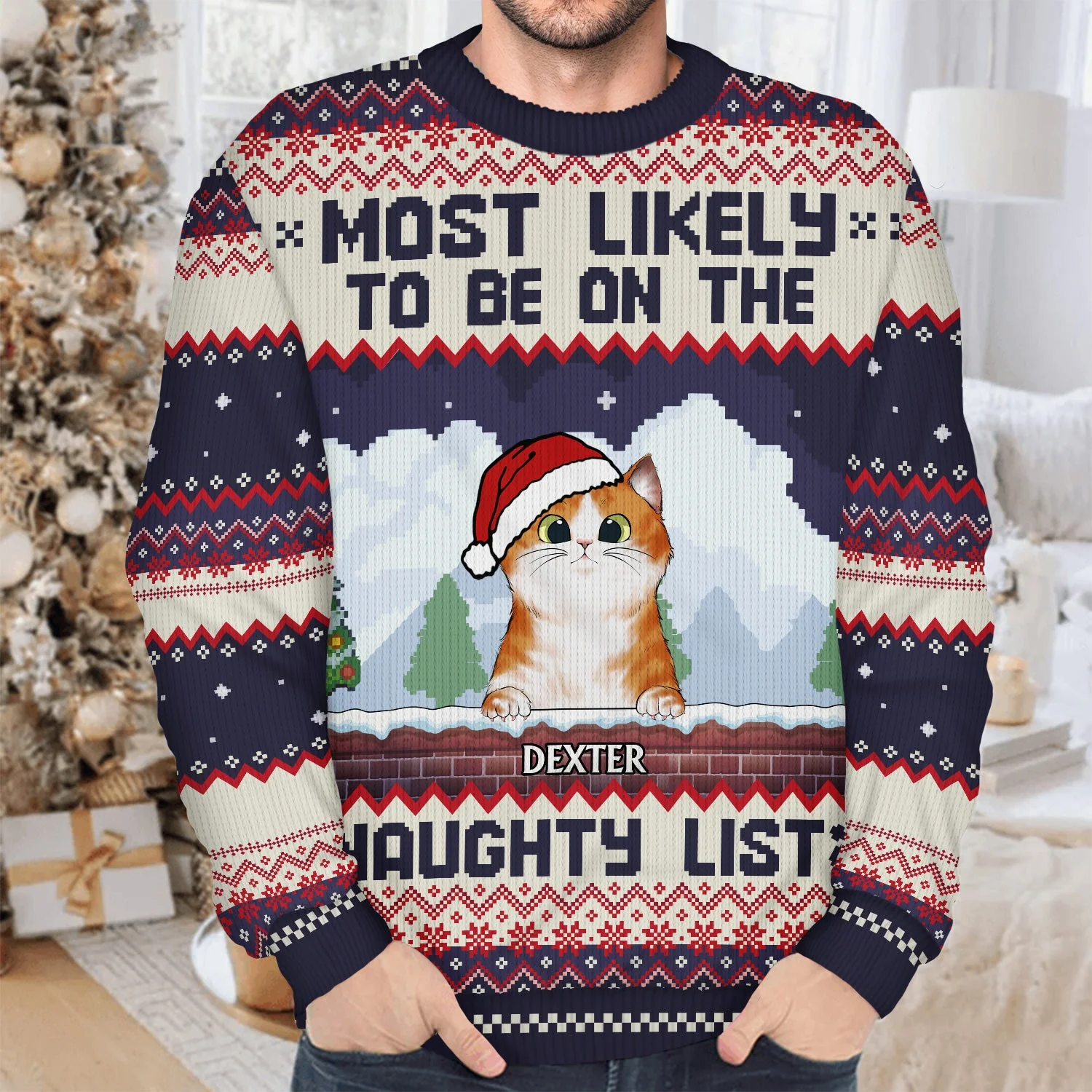 Most Likely To Be On The Naughty List - Funny, Christmas Gifts For Dog Lovers, Cat Lovers - Personalized Unisex Ugly Sweater - Image 4