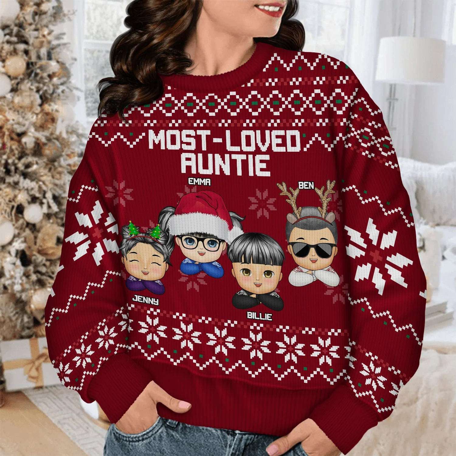 Most Loved Nana - Christmas, Loving Gift For Mom, Mother, Mama, Grandma, Grandmother - Personalized Unisex Ugly Sweater - Image 4