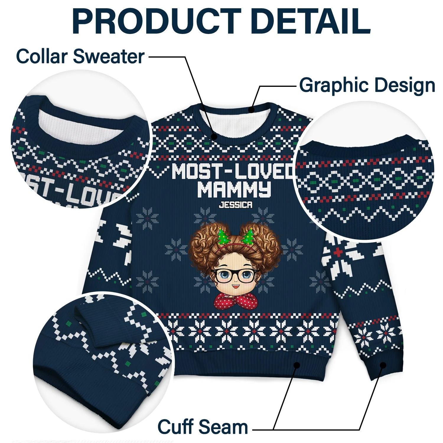 Most Loved Nana - Christmas, Loving Gift For Mom, Mother, Mama, Grandma, Grandmother - Personalized Unisex Ugly Sweater - Image 6