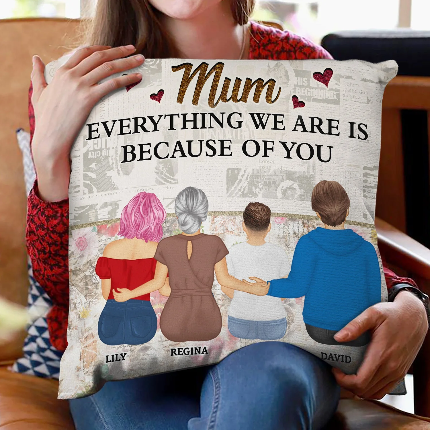 Mother And Children Forever Link Together - Loving Gift For Mom, Grandma, Nana - Personalized Pillow - Image 2