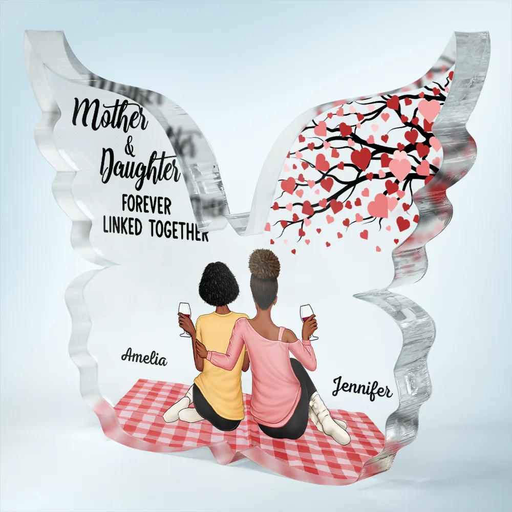 Mother And Children Forever Linked Together - Personalized Butterfly Shaped Acrylic Plaque - Image 2