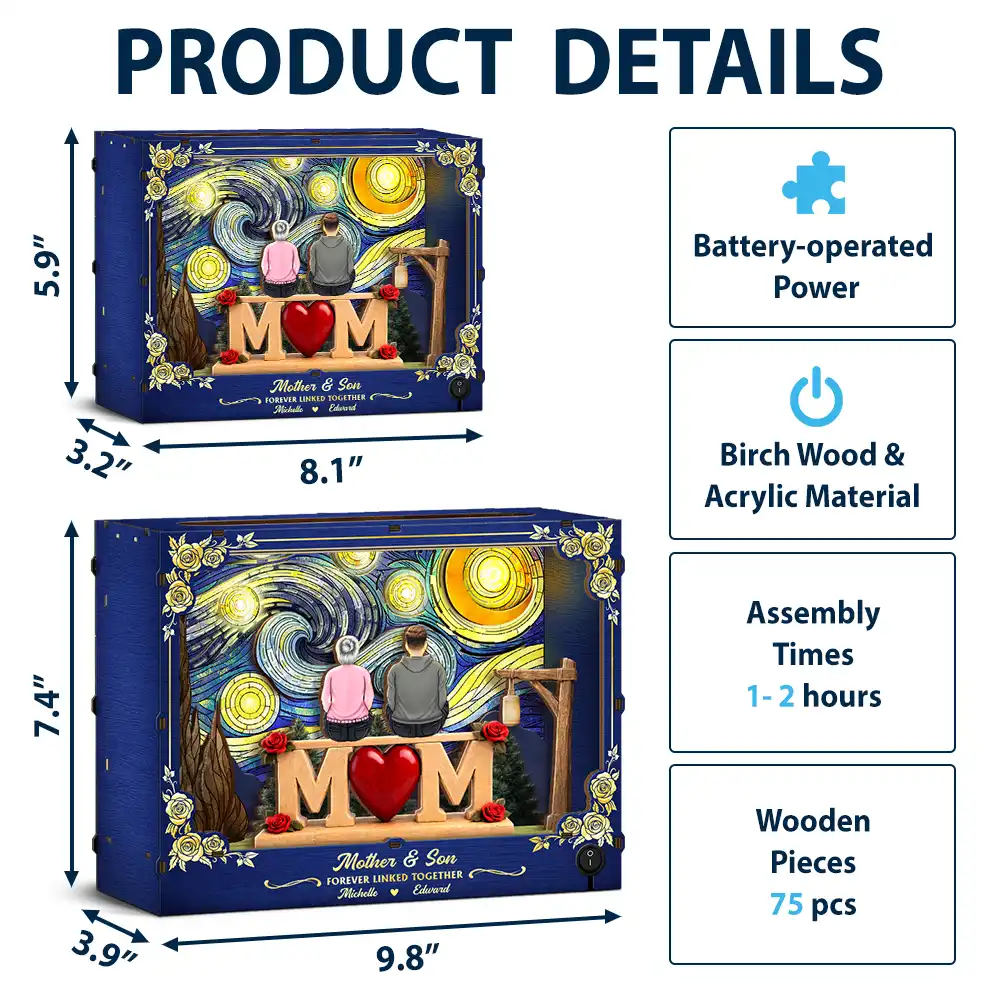 Mother And Children Forever Linked Together Starlit Night - Personalized DIY Book Nook Kit - Image 2