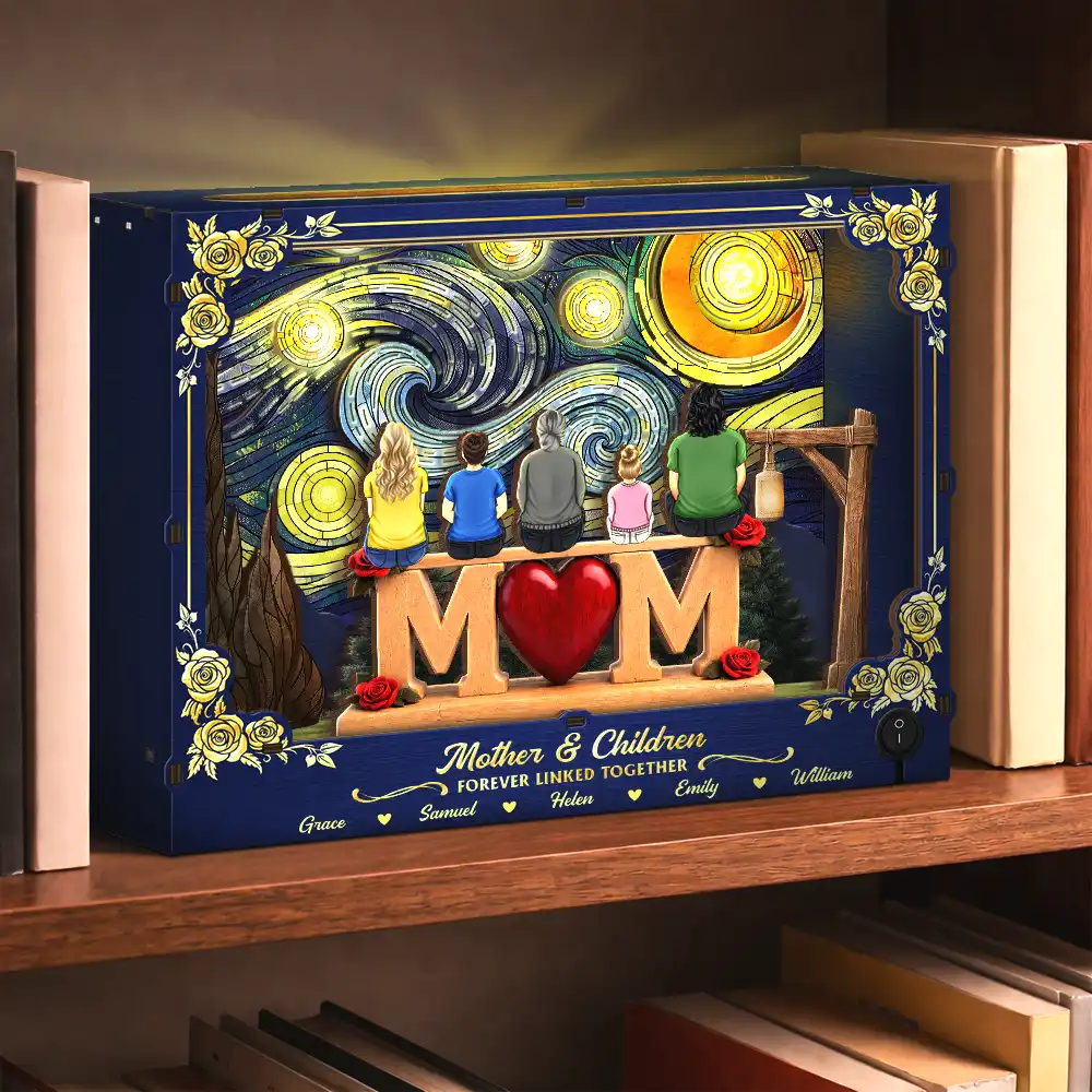 Mother And Children Forever Linked Together Starlit Night - Personalized DIY Book Nook Kit - Image 4