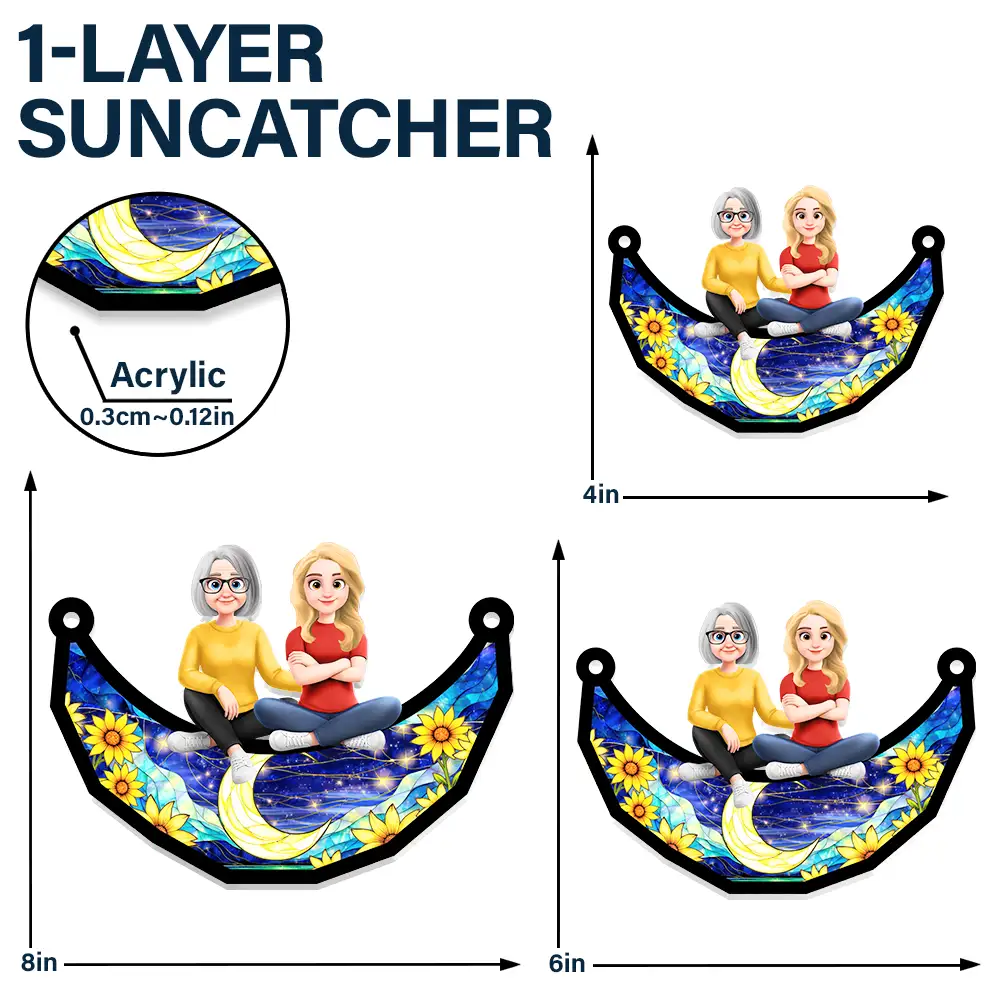 Mother And Children Sitting On The Moon 3D Effect - Personalized Window Hanging Suncatcher Ornament - Image 5