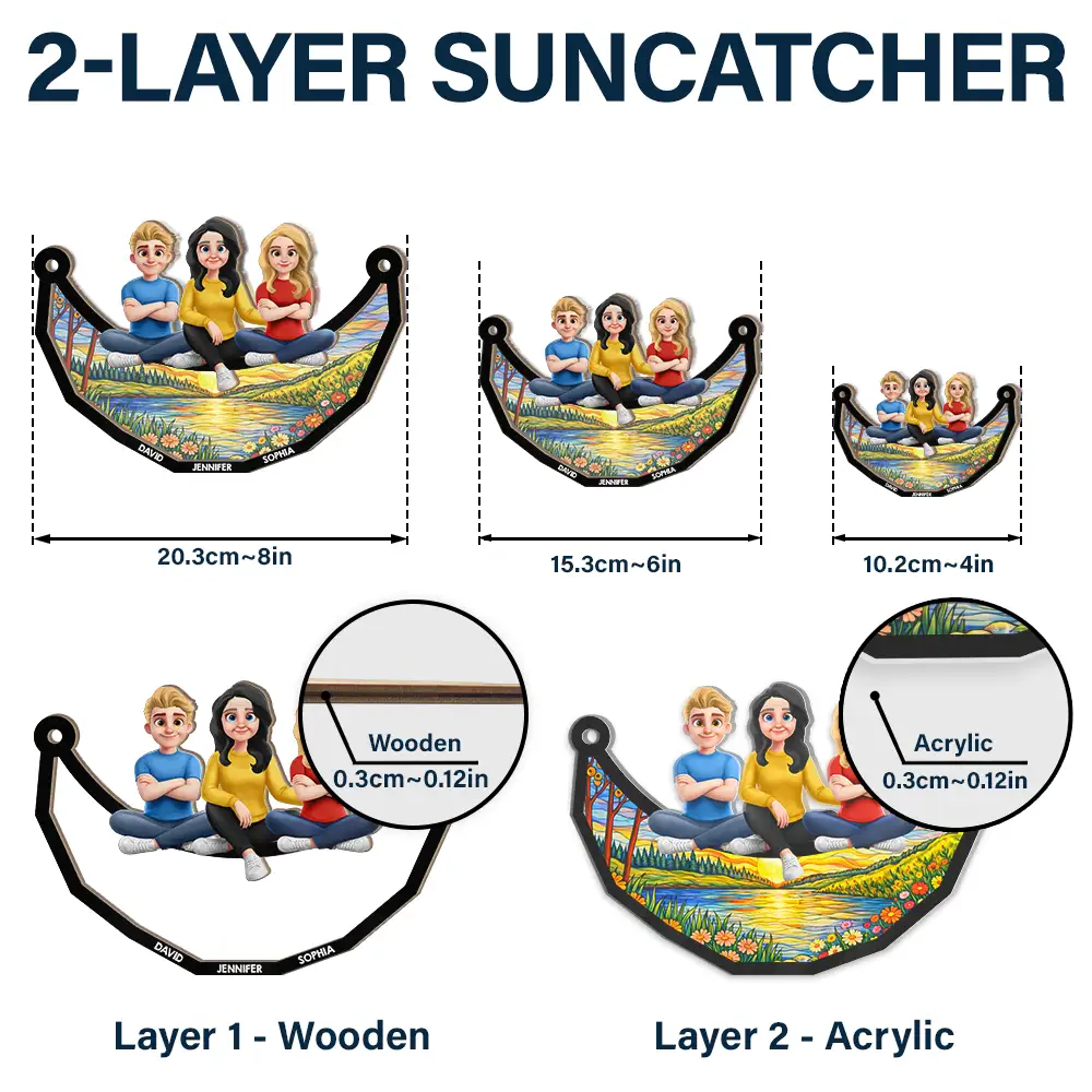 Mother And Children Sitting On The Moon 3D Effect - Personalized Window Hanging Suncatcher Ornament - Image 6