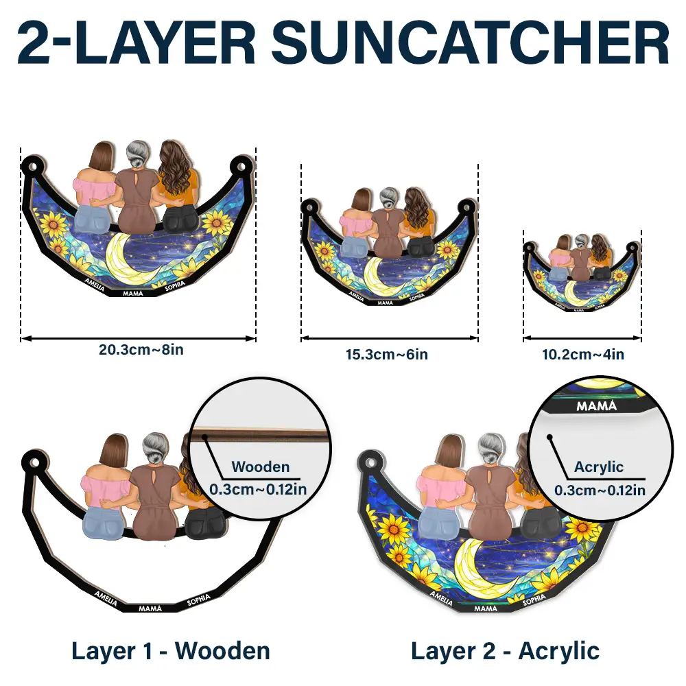 Mother And Children Sitting On The Moon - Personalized Window Hanging Suncatcher Ornament - Image 6